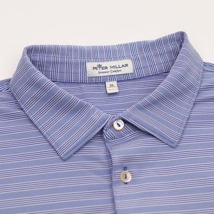 Peter Millar Summer Comfort Noble Performance Golf Polo - Blue Striped - Size XL